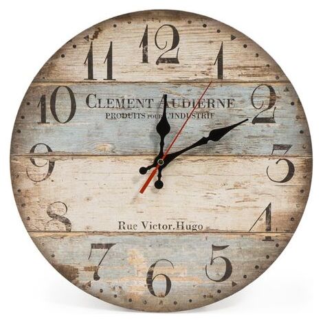 Pair - Horloge murale silencieuse en bois 30 cm – Ronde avec grands chiffres romains – Fonctionnement sur batterie – Style maison de campagne (1/5)