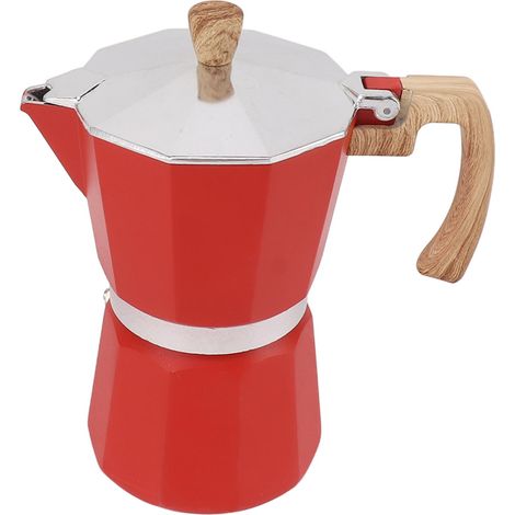 Cafetière Moka en alliage d'aluminium, chauffe rapide, prise en main confortable, forme octogonale, compatible avec les plaques de cuisson à gaz et électriques, rouge, 150 ml (1/5)