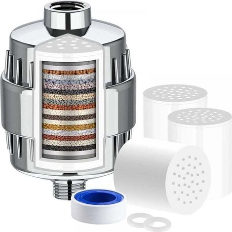 20 étapes Filtre de Douche - Adoucisseur d'eau Douche avec 3 cartouches de filtre remplaables, Filtre Douche Anti Calcaire pour éliminer le Chlore et le Fluorure (1/4)