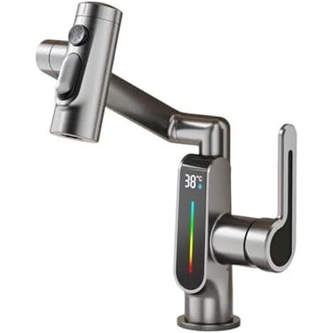 Robinet de Lavabo LED 3 Couleurs – Mitigeur Design à 5 Modes & Rotation 360° – Installation Pont ou Murale – Pour Salle de Bain Moderne (1/4)