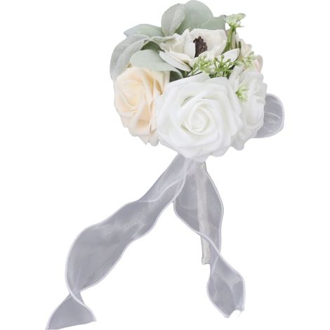 Romantischer, handgefertigter und wunderschöner Brautstrauß in fröhlichen Farben, ideal für Partys, Büros, Geschäfte und Gärten. Auch als Brautjungfernstrauß geeignet. Maße: 25 x 14 cm (Typ A). (1/5)