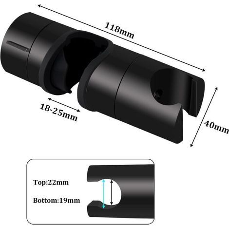 Support douche, Universel Support Pommeau de Douche Noir Pour Barre de Douche 18-25 mm en ABS Massif épaissir et Version Améliorée Support de Pommeau de Douche, Noir Mat (1/4)