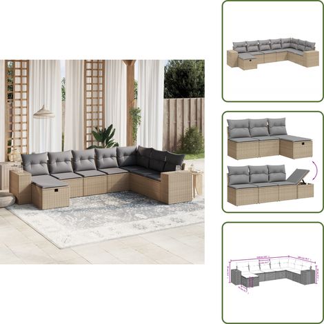 8-tlg. Garten-Sofagarnitur mit Kissen Beige Poly Rattan - Gartengestell - Gartenmöbelset - Outdoor-Lounge - Lounge Set - Rattan Sessel (1/5)