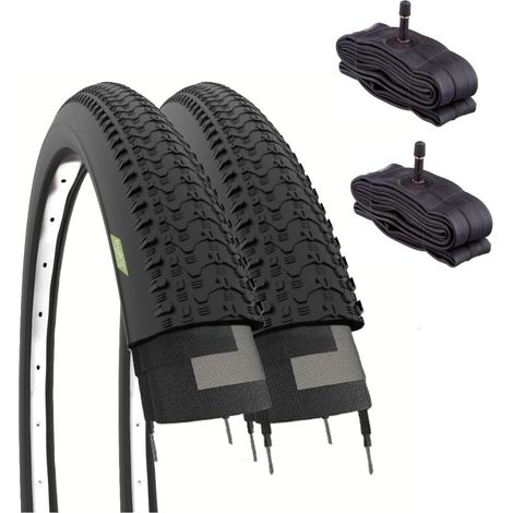 2 pneus VTT 26 x 1,95 (50 - 559) + Chambres avec Valve américaine pneus montés VTT tressés, Noir (1/5)