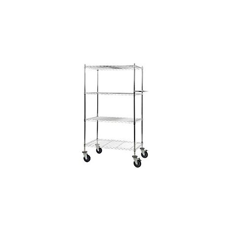 Mesa rodante de rejilla de alambre cromada con 4 pisos L x