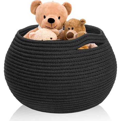 Aufbewahrungskorb, 25x21cm Korb Geflochten Schwarz Korb Baumwollseil Rund Faltbare Vielseitiger Aufbewahrungskorb WäSche Handtuch Toilettenpapier Aufbewahrung (1/5)