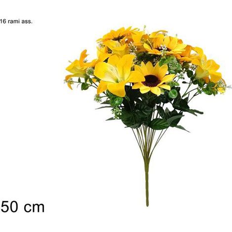 MAZZO FIORI CON GIRASOLI E GIGLI 16 RAMI ALTO 50CM