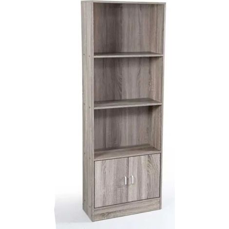 Librería Ermes 70x24x170 cm efecto olmo con tres estantes y un mueble cerrado