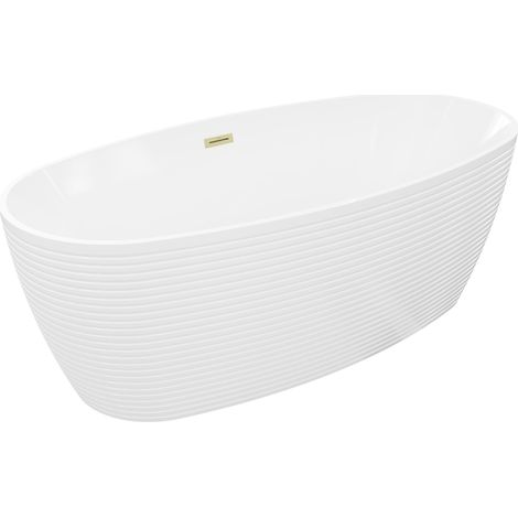Baignoire autoportante Mexen Lira motif 170 x 80 cm, blanche, trop-plein or brossé - 52831708000-55 (1/5)