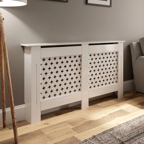 Radiator Cover Wall Cabinet Medium MDF Wood White Diamond Style Modern Furniture (1/5)