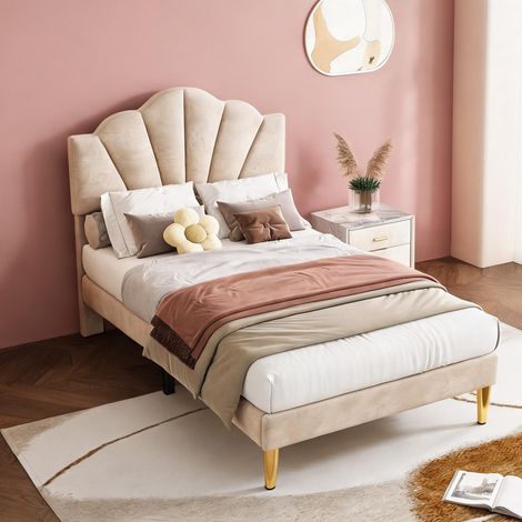 Cadre de lit beige en velours 80,7 x 35,8 x 51,2 cm (1/5)