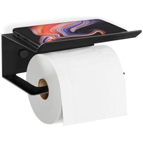 Porte Papier Toilette Noir sans Perçage, Montage Mural Auto-Adhésif, Support Papier Toilette en Acier Inoxydable avec Étagère, Accessoire WC Moderne pour Salle de Bain (1/5)
