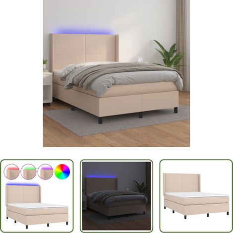 Sommier tapissier - Sommier à lattes de lit matelas LED Cappuccino 140x190 cm (1/5)