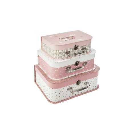 Valisettes - Boîtes - 3 tailles - Enfant - Chambre - Rose/Blanc - Atmosphera
