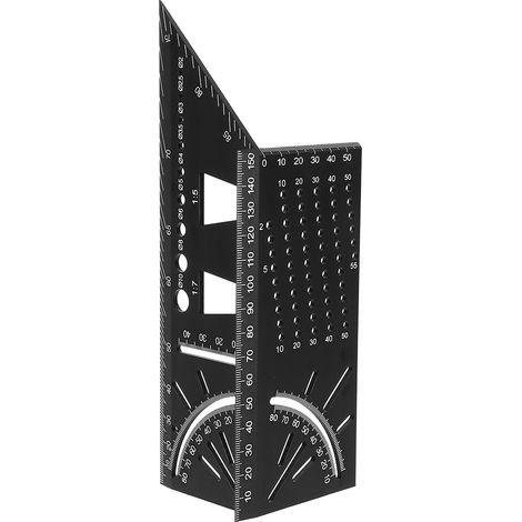 Équerre multifonction en alliage d'aluminium 45° 90° règle d'angle rapporteur outil de mesure pour menuisier bois - Règle guide noire multiusage (1/5)