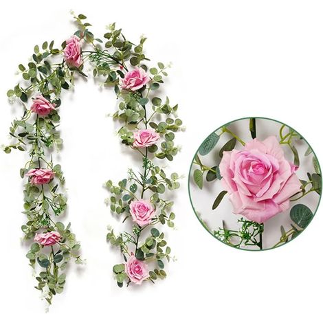 Guirlande de roses artificielles de 1,85 mètre en soie, idéale pour décorer mariage, fête ou jardin.-AquaForge (1/4)