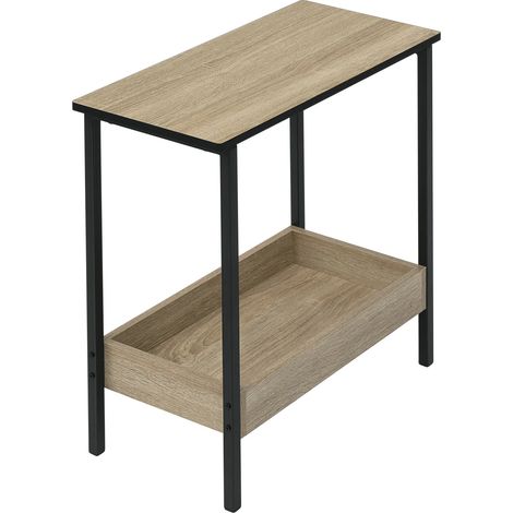 Quadratischer Beistelltisch aus Holz und Metall mit 2 Ablagen, 50 x 25 x 55 cm, Schwarz/Hell-Eiche (1/5)