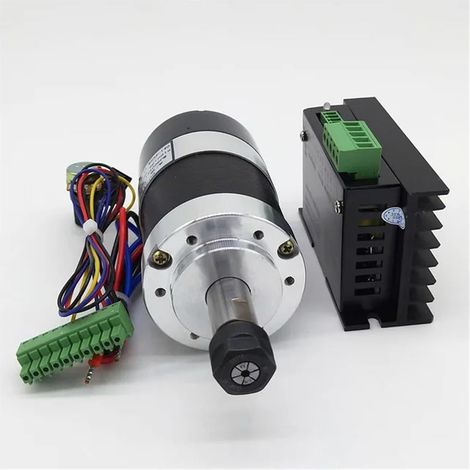 Kits de moteurs de broche CNC Machine à graver à moteur de broche sans balais refroidi à l'air, pince ER11/ER16 55mm PCB 500W/300W, alimentation 48V 12000R, pilote + pince(300W Set 2,ER16) (1/5)