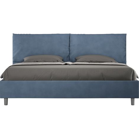 Letto matrimoniale king size contenitore imbottito 200x200 microfibra blu Antea Large