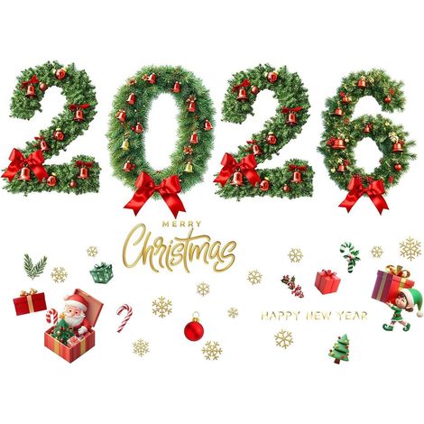 Décorations Adhésives Pour Vitres De Noël Fêtes 2026 Autocollants Statiques Décors Amovibles Salle à Manger Chambre Fêtes Hiver (1/5)