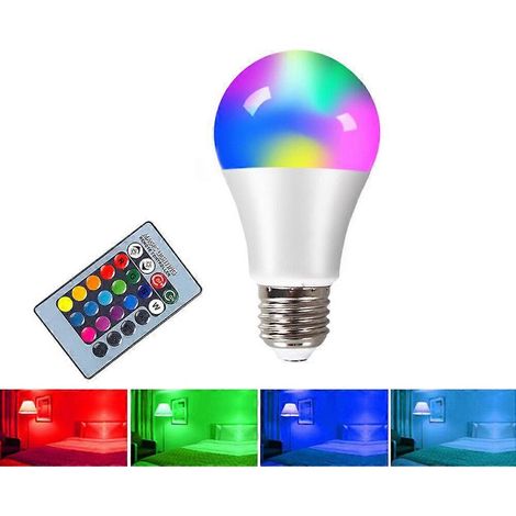 Ampoule LED E27 RGBW 10W, lampe LED RGB 24 couleurs changeantes avec télécommande IR 85-265V( ) (1/4)
