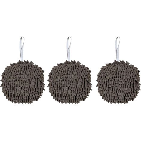 Hand Towel - Chenille Microfiber Hanging Hand Towel Ball - 17 cm Diameter - Soft Absorbent Bathroom Kitchen Decorative Towel - 3 Pack (1/5)