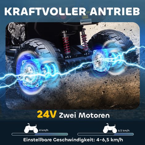 Quad enfant électrique 24V 4x4, phares LED, port USB, lecteur MP3, vitesse 6,5km/h, pour 3-8 ans (1/4)