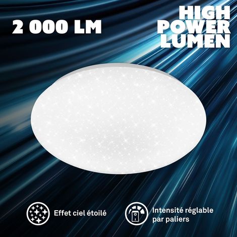 Briloner Plafonnier LED intensité variable Ø28 x 6,5 cm rond 16 W 2000 lm 4000 K blanc neutre ciel étoilé blanc - Lampe plafond pour salon chambre couloir (1/5)