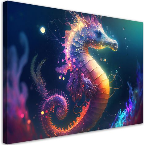 Quadro su tela, Cavallo marino neon - 100x70 (1/5)