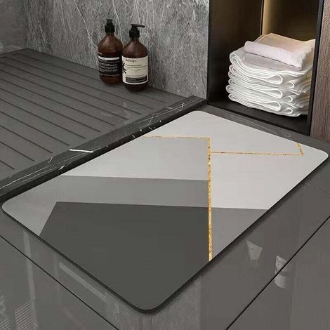 Rutschfeste, saugfähige Badematte, Badezimmermatte, Kieselgur-Mikrofaser, weiche Badematte, schnelltrocknend, Grau, 40 x 60 cm – (1/4)
