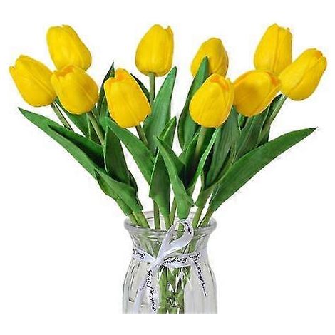 Lot de 10 fleurs artificielles avec tige, réalistes, pour mariage, maison ou bureau, centre de table, tulipes, fausses branches, composition florale.jaune (1/5)