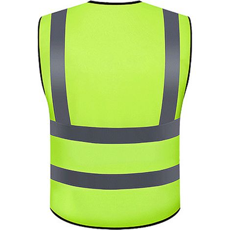 Gilet de sécurité réfléchissant vert, en tissu, à fermeture éclair et poches multiples, idéal pour la construction, l'industrie et les bâtiments routiers et autoroutiers. (1/5)