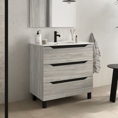 BATHME TRIO Mueble de Baño con Lavabo 3 Cajones Color Roble Estela - Medida: 80 cm - ref: AKR8003CRO+SA.LIECO8146