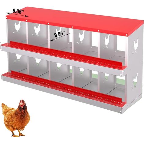 Casiers à Nids pour Poules, Matériau Galvanisé, Options de Compartiments Multiples, Rouge 10 trous (1/2)