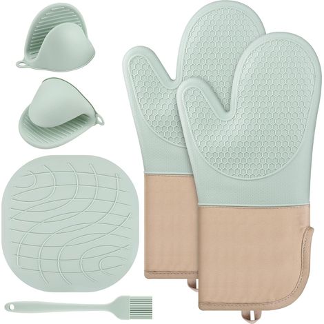Guanti da forno, presine, set di 6 guanti da cucina in silicone, resistenti al calore fino a 230°C - per barbecue, grigliate, cottura al forno e cottura al forno (1/5)