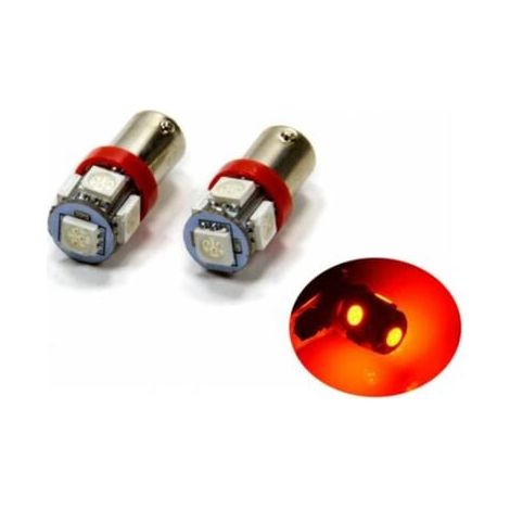 (Rouge)BA9S LED avec 5 puces SMD5050, paquet de 2, forme T4W, gris argenté, lumière rouge, paquet de 2 (1/5)