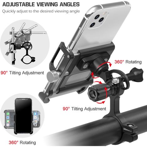 Support de téléphone de vélo en aluminium, rotatif à 360 degrés, réglable, antidérapant, support de guidon de vélo (1/5)