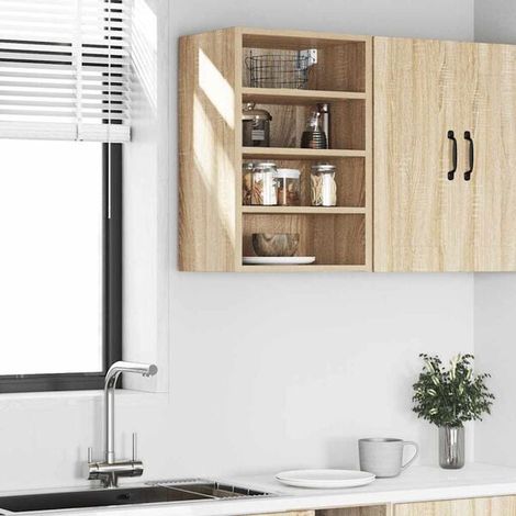 Meuble de Rangement Mural Suspendu, Placard de Stockage en Bois d'Ingénierie Effet Chêne Sonoma, 40 x 29,5 x 60 cm, pour Salle de Bain, Cuisine ou Entrée (1/5)