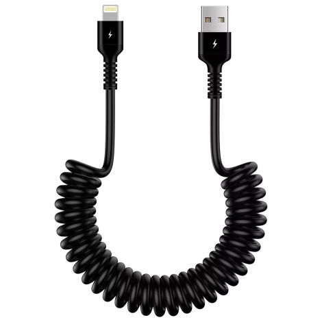 Cavo di ricarica per auto a spirale Alogy per iPhone 3A 150cm USB A-Lightning Nero (1/5)