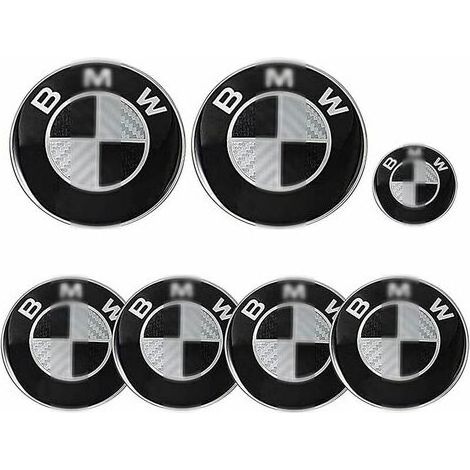 7 pièces Emblème de capot et de coffre de voiture Emblème BMW de 82 mm et emblème de garniture de 68 mm et emblème de volant de 45 mm