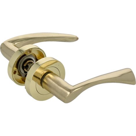 Lot de 2 poignées de porte dorées Rosace ronde Poignée en zamak Poignée pour portes de passage intérieur Diamètre rosace Ø52 mm Vis incluses (1/5)