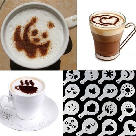 16Pochoirs en plastique pour mousse de cappuccino, gabarits de décoration DIY pour impression sur café (1/5)