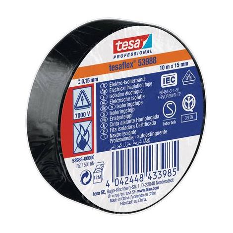 Lot de 10 Rubans Isolants PVC Noir Auto-Extinguible - 15mm x 10m - Cablage et Isolation electrique - Norme EN 60454