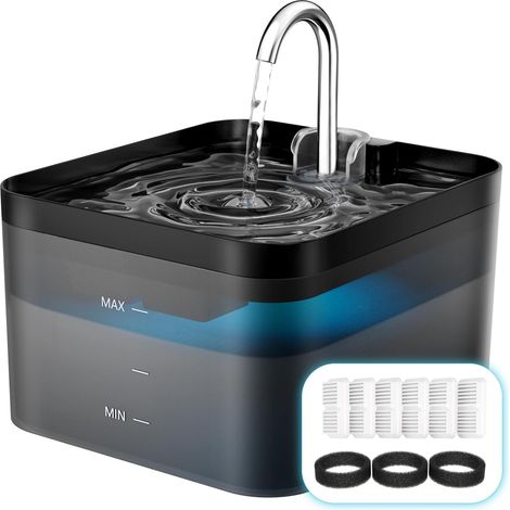 Fontaine à Eau pour Chat, Super Silencieuse, Facile à Mettoyer, Fontaine a Eau avec LED, sans BPA, Convient à Plusieurs Animaux de Compagnie, Comprend 6 Filtres +3 Éponges (1/5)
