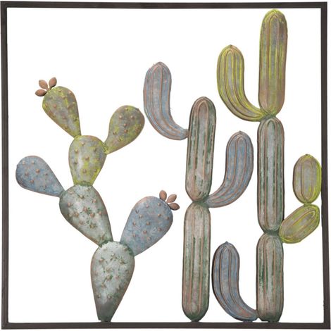 Pannello da muro Cactus Frame -C- in ferro verde e azzurro
