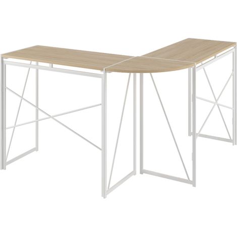 Escritorio de esquina en L de madera y metal 119,5 x 38 x 75 cm blanco roble (1/5)