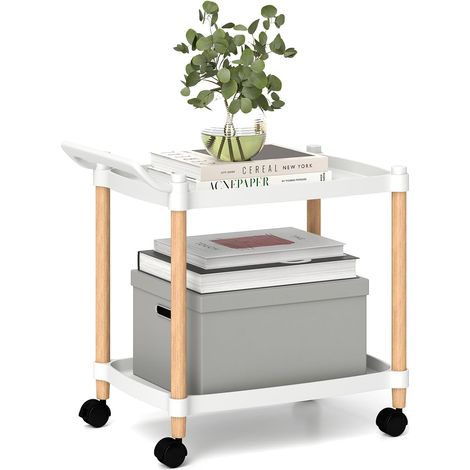 COSTWAY
Carrello a 2 Piani, Carrello Multiuso in Plastica con Ruote Bloccabili e
Struttura in Legno, Carrello di Stoccaggio Multifunzionale per
Soggiorno Bagno Cucina Ufficio, 52,5x33,5x50 cm (1/5)