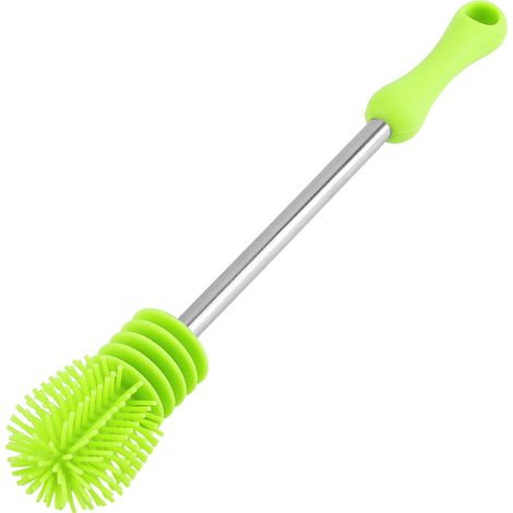Brosse à bouteille rotative 360° en silicone, nettoyant de cuisine avec manche antidérapant, pour lavage vert, 1 pièce (1/5)