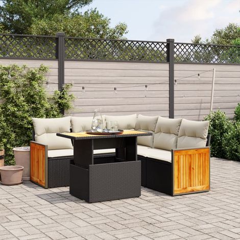 Set de sofás de jardín 6 piezas y cojines ratán sintético negro vidaXL (1/3)