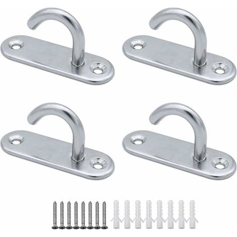 (4 pieces) M6 stainless steel ceiling hooks, oval open hooks, eyelet plate anchors, wall screw fixing hooks for hammock, yoga, mosquito net, boat rigging, marine deck hardware (1/4)
